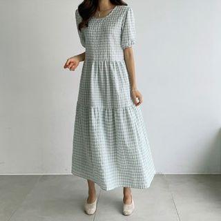 Tie-beck Gingham Tiered Dress