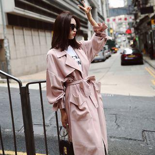 Belted-sleeve Chiffon Trench Coat