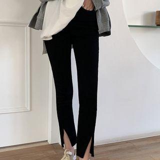 High-waist Straight Leg Slit Jeans