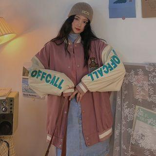 Lettering Graphic Embroidered Baseball Jacket