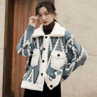 Patterned Fleece Button Jacket