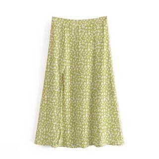 Floral A-line Slit Midi Skirt
