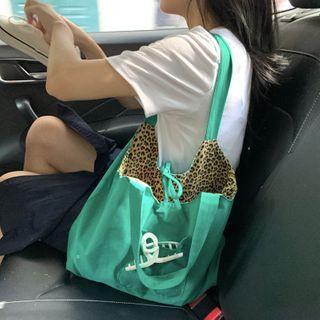 Reversible Leopard Print Tote Bag Green - One Size