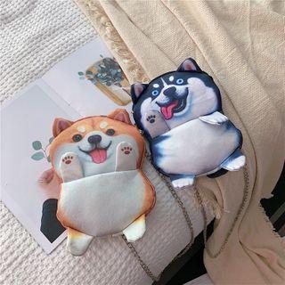 Dog Print Chain Strap Canvas Crossbody Bag
