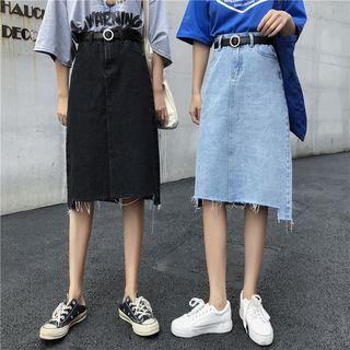 Back Slit A-line Denim Skirt