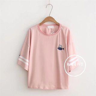 Short-sleeve Cat Print T-shirt (no Hood)