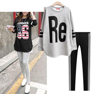 Set: Long-sleeve Loose-fit Top + Leggings