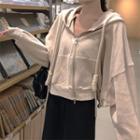 Plain Sleeveless Dress / Plain Loose-fit Hooded Jacket