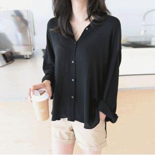 Drop-shoulder Slit-back Shirt