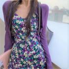 Spaghetti Strap Floral Print A-line Mini Dress / Cropped Cardigan