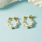 Faux Pearl Chained Alloy Earring 1 Pair - White Faux Pearl - Gold - One Size