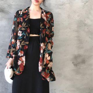 Flower Print Long Blazer