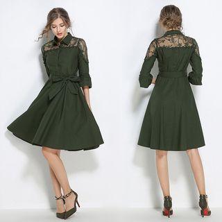 Bow-accent Tulle Panel A-line Dress