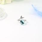 Gemstone Bead Mermaid Tail Alloy Open Ring Silver - One Size