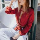 Cut-out Tie-waist Long-sleeve Top