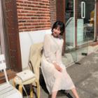Round-neck Crinkled Long Tiered Dress