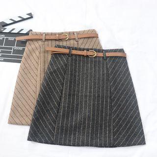 Mini A-line Striped Skirt With Belt