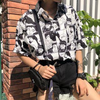 Couple Matching Short-sleeve Comic Print Shirt