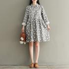 Long-sleeve Dotted Mini A-line Collared Dress