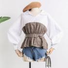 Mock Two-piece Houndstooth Crop Top