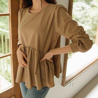 Puff-sleeve Shirred Peplum Blouse