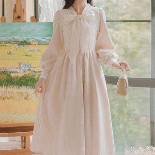 Long-sleeve Bow Lace Panel Dress