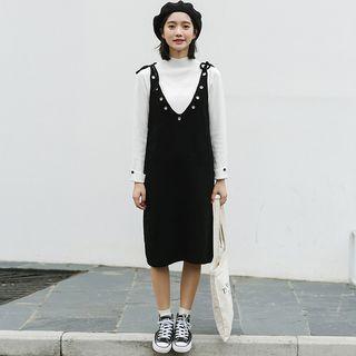 Eyelet Detail Knitted Midi Pinafore Dress