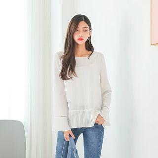 Long-sleeve Accordion Pleat-hem Top