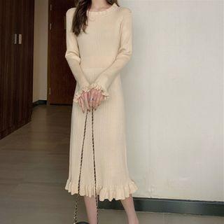 Ruffle Hem Ribbed Knit Dress
