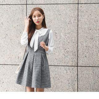Mock Two Piece Tie-neck Pattern Dress