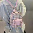 Faux Leather Color Panel Plaid Backpack