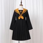 Long-sleeve Sailor Collar Pleated Dress