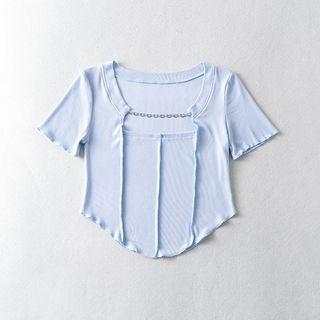 Short-sleeve Chained Irregular Crop Top