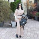 Set: Elbow-sleeve Top With Belt + Knit Pants