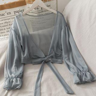 Cropped Chiffon Cape Top