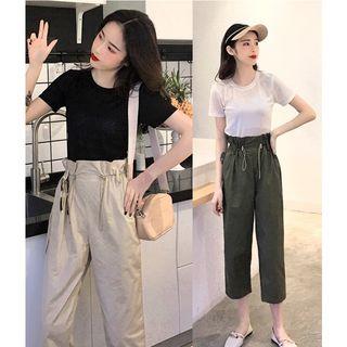 Short-sleeve T-shirt / Paperbag Waist Cropped Pants
