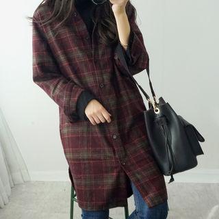 Dip-back Plaid Flannel Boxy Shirtdress