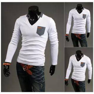 Long Sleeved Paneled V-neck T-shirt