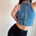 Halter Neck Denim Crop Tank Top