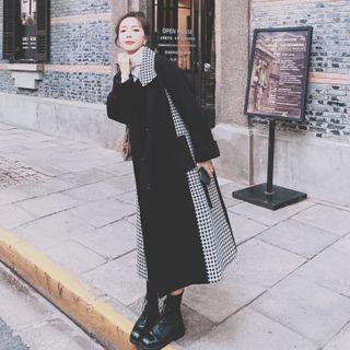 Single Breasted Plaid Panel Long Coat