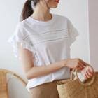 Frill-trim Cap-sleeve Punched Top