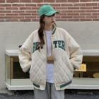 Lettering Quilted Baseball Jacket White - One Size