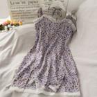Lace-trim Daisy-print Sleeveless Mini Dress