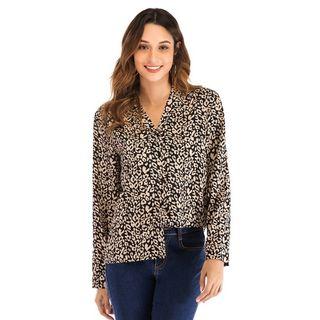 Long Sleeve V Neck Leopard Blouse