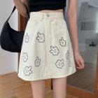 Cartoon Print High-waist Denim Mini A-line Skirt