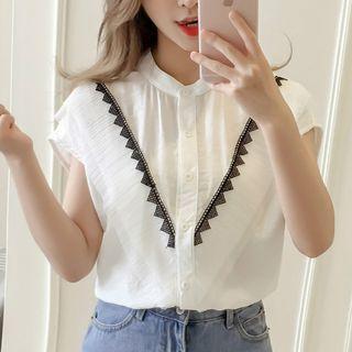 Ruffle Trim Cap-sleeve Shirt