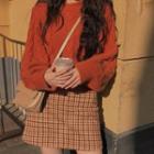 Cable Knit Sweater / Plaid Skirt / Set