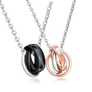 Couple Matching Lettering Ring Pendant Necklace