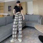 Plaid Wide-leg Pants Plaid - White - One Size