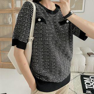 Plus Size Faux-pearl Tweed Knit Top